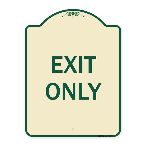 Designer Series Sign-Exit Only, Tan & Green Heavy-Gauge Aluminum, 24" H, 18" L, TG-1824-9976